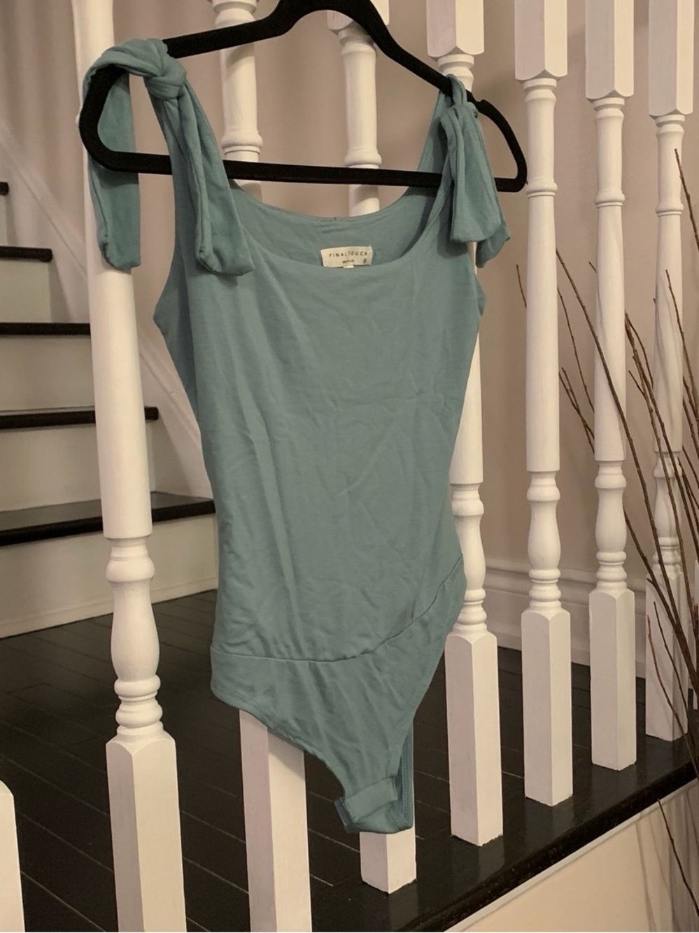 Final Touch Sage Blue Tie-Shoulder Bodysuit